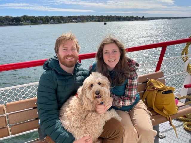 A photo of Dayna Kodeau, Jordan Kodeau, and Denver Kodeau on a ferry