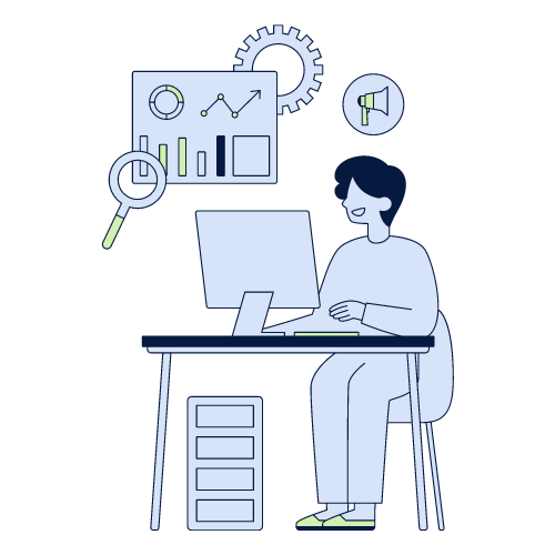 An illustration showing a user ready to connect with a researcher to discover consumer insights