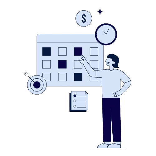 Illustration highlighting the reasons to choose Dayna Kodeau as a consumer insights researcher of being on time, under budget, and targeted